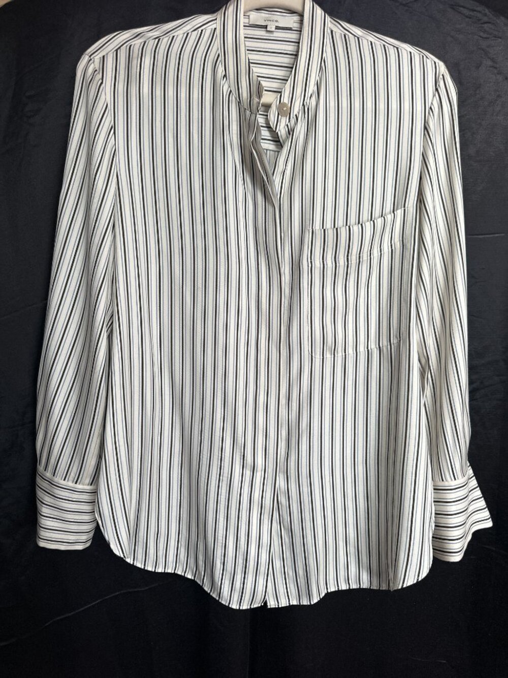 Vince Silk Blend Striped Band Collar Button Down Shirt Size S - Picture 3 of 9